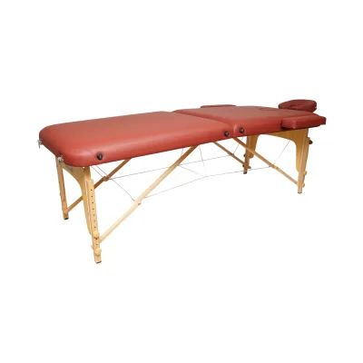 Lettino da massaggio pieghevole portatile a 2 zone, struttura in legno, imbottitura in schiuma da 5 cm, altezza 55-76 cm, ecopelle rosso bordeaux 60x213 cm THOR - immagine 4