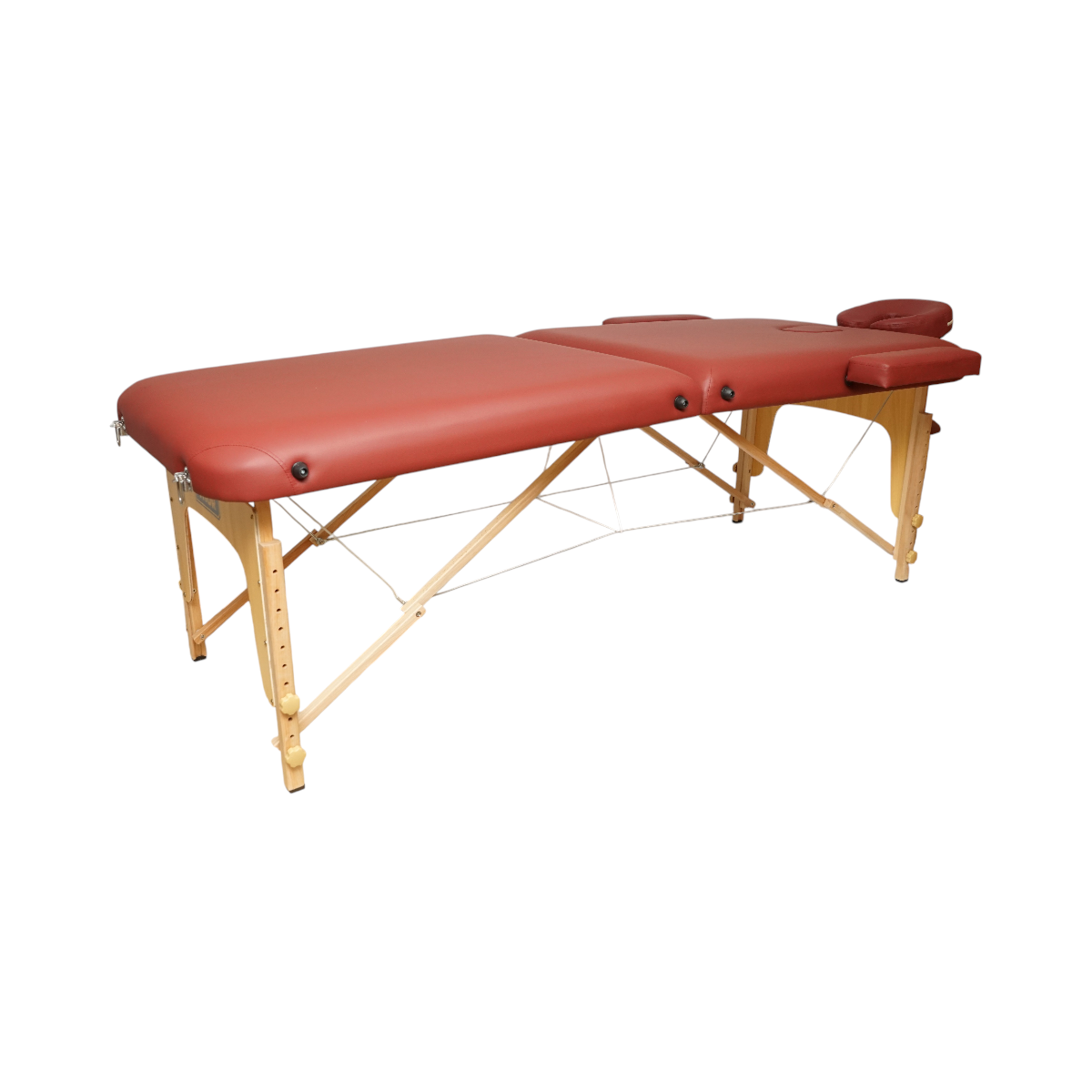 Lettino da massaggio pieghevole portatile a 2 zone, struttura in legno, imbottitura in schiuma da 5 cm, altezza 55-76 cm, ecopelle rosso bordeaux 60x213 cm THOR - immagine 4