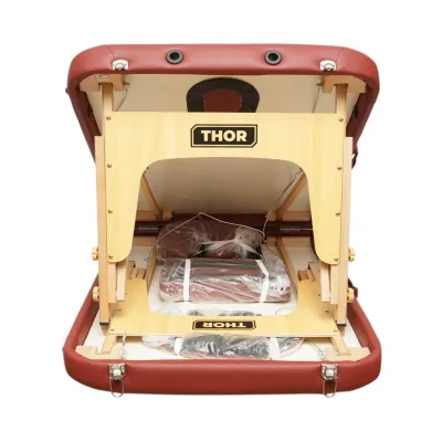 Lettino da massaggio pieghevole portatile a 2 zone, struttura in legno, imbottitura in schiuma da 5 cm, altezza 55-76 cm, ecopelle rosso bordeaux 60x213 cm THOR - immagine 5