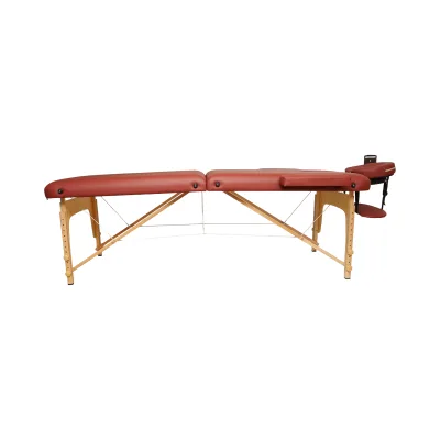 Lettino da massaggio pieghevole portatile a 2 zone, struttura in legno, imbottitura in schiuma da 5 cm, altezza 55-76 cm, ecopelle rosso bordeaux 60x213 cm THOR - immagine 3