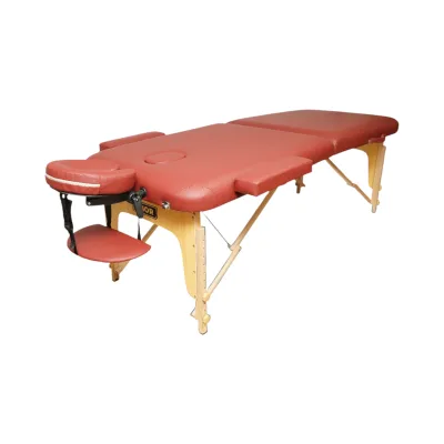 Lettino da massaggio pieghevole portatile a 2 zone, struttura in legno, imbottitura in schiuma da 5 cm, altezza 55-76 cm, ecopelle rosso bordeaux 60x213 cm THOR - immagine 2