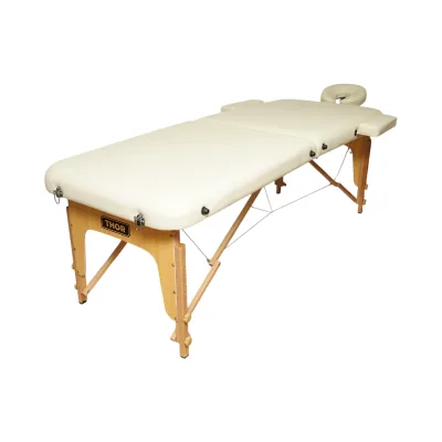 Lettino da massaggio pieghevole portatile a 2 zone, struttura in legno, imbottitura in schiuma da 5 cm, altezza 55-76 cm, rivestimento in ecopelle color crema 60x213 cm THOR - immagine 4