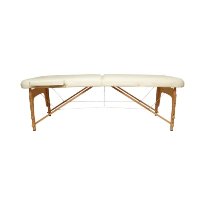 Lettino da massaggio pieghevole portatile a 2 zone, struttura in legno, imbottitura in schiuma da 5 cm, altezza 55-76 cm, rivestimento in ecopelle color crema 60x213 cm THOR - immagine 3