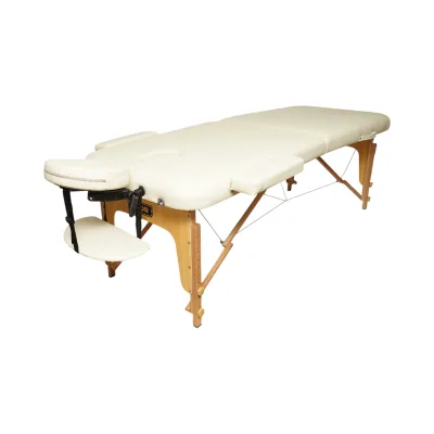 Lettino da massaggio pieghevole portatile a 2 zone, struttura in legno, imbottitura in schiuma da 5 cm, altezza 55-76 cm, rivestimento in ecopelle color crema 60x213 cm THOR - immagine 2