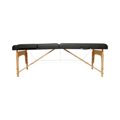 Lettino da massaggio pieghevole portatile a 2 zone, struttura in legno, imbottitura in schiuma da 6 cm, altezza 55-76 cm, ecopelle nera 60x213 cm THOR - immagine 3