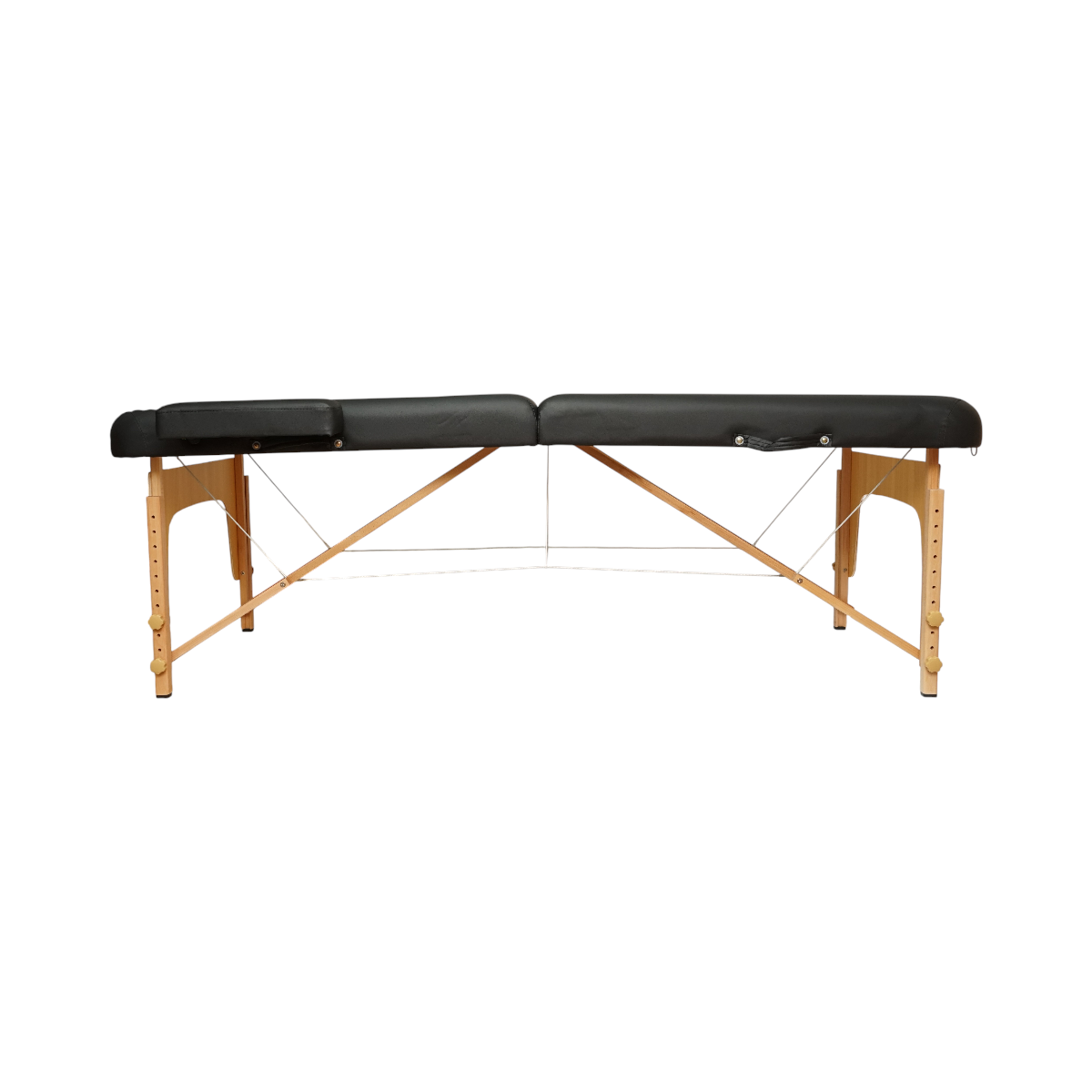 Lettino da massaggio pieghevole portatile a 2 zone, struttura in legno, imbottitura in schiuma da 6 cm, altezza 55-76 cm, ecopelle nera 60x213 cm THOR - immagine 3