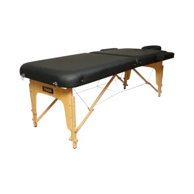 Lettino da massaggio pieghevole portatile a 2 zone, struttura in legno, imbottitura in schiuma da 6 cm, altezza 55-76 cm, ecopelle nera 60x213 cm THOR - immagine 4