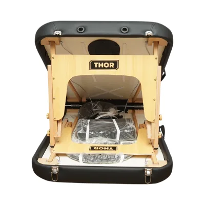 Lettino da massaggio pieghevole portatile a 2 zone, struttura in legno, imbottitura in schiuma da 6 cm, altezza 55-76 cm, ecopelle nera 60x213 cm THOR - immagine 5
