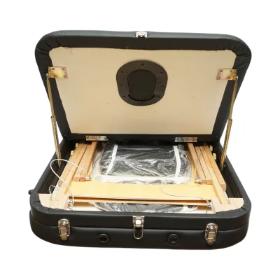 Lettino da massaggio pieghevole portatile a 3 zone, struttura in legno, imbottitura in schiuma da 5 cm, altezza 55-76 cm, ecopelle nera 60x213 cm THOR - immagine 5
