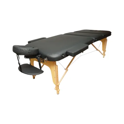 Lettino da massaggio pieghevole portatile a 3 zone, struttura in legno, imbottitura in schiuma da 5 cm, altezza 55-76 cm, ecopelle nera 60x213 cm THOR - immagine 2