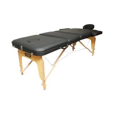 Lettino da massaggio pieghevole portatile a 3 zone, struttura in legno, imbottitura in schiuma da 5 cm, altezza 55-76 cm, ecopelle nera 60x213 cm THOR - immagine 4