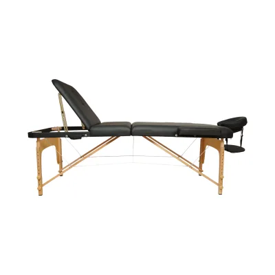 Lettino da massaggio pieghevole portatile a 3 zone, struttura in legno, imbottitura in schiuma da 5 cm, altezza 55-76 cm, ecopelle nera 60x213 cm THOR - immagine 3