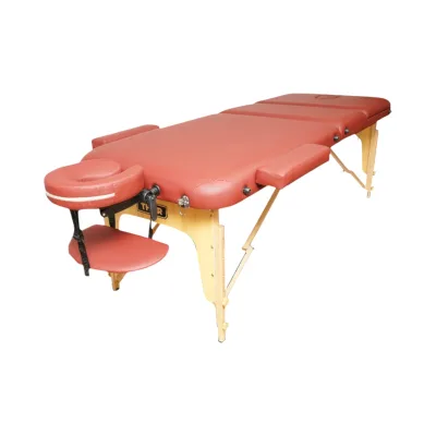 Lettino da massaggio pieghevole portatile a 3 zone, struttura in legno, imbottitura in schiuma da 5 cm, altezza 55-76 cm, ecopelle rosso bordeaux 60x213 cm THOR - immagine 2