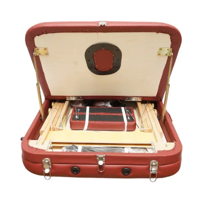 Lettino da massaggio pieghevole portatile a 3 zone, struttura in legno, imbottitura in schiuma da 5 cm, altezza 55-76 cm, ecopelle rosso bordeaux 60x213 cm THOR - immagine 5