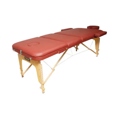 Lettino da massaggio pieghevole portatile a 3 zone, struttura in legno, imbottitura in schiuma da 5 cm, altezza 55-76 cm, ecopelle rosso bordeaux 60x213 cm THOR - immagine 4