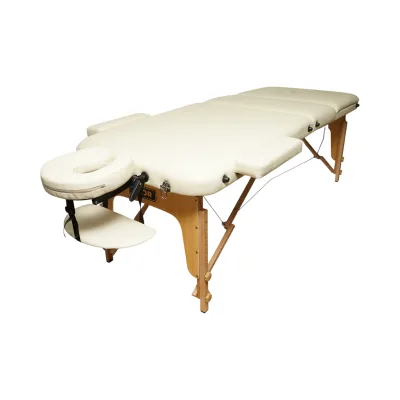 Lettino da massaggio pieghevole portatile a 3 zone, struttura in legno, imbottitura in schiuma da 5 cm, altezza 55-76 cm, rivestimento in ecopelle color crema 60x213 cm THOR - immagine 2