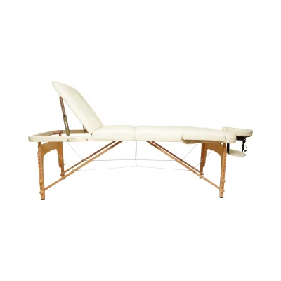 Lettino da massaggio pieghevole portatile a 3 zone, struttura in legno, imbottitura in schiuma da 5 cm, altezza 55-76 cm, rivestimento in ecopelle color crema 60x213 cm THOR - immagine 3