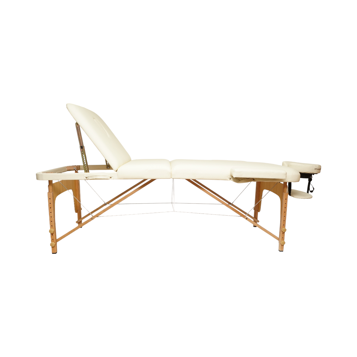 Lettino da massaggio pieghevole portatile a 3 zone, struttura in legno, imbottitura in schiuma da 5 cm, altezza 55-76 cm, rivestimento in ecopelle color crema 60x213 cm THOR - immagine 3