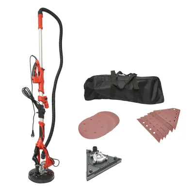 Levigatrice pieghevole a giraffa per pareti e soffitti con funzione di aspirazione, 710W, 220V, velocità 800-1800 giri/min, 2 testine rotonde/triangolari, illuminazione a LED, 12 dischi inclusi.