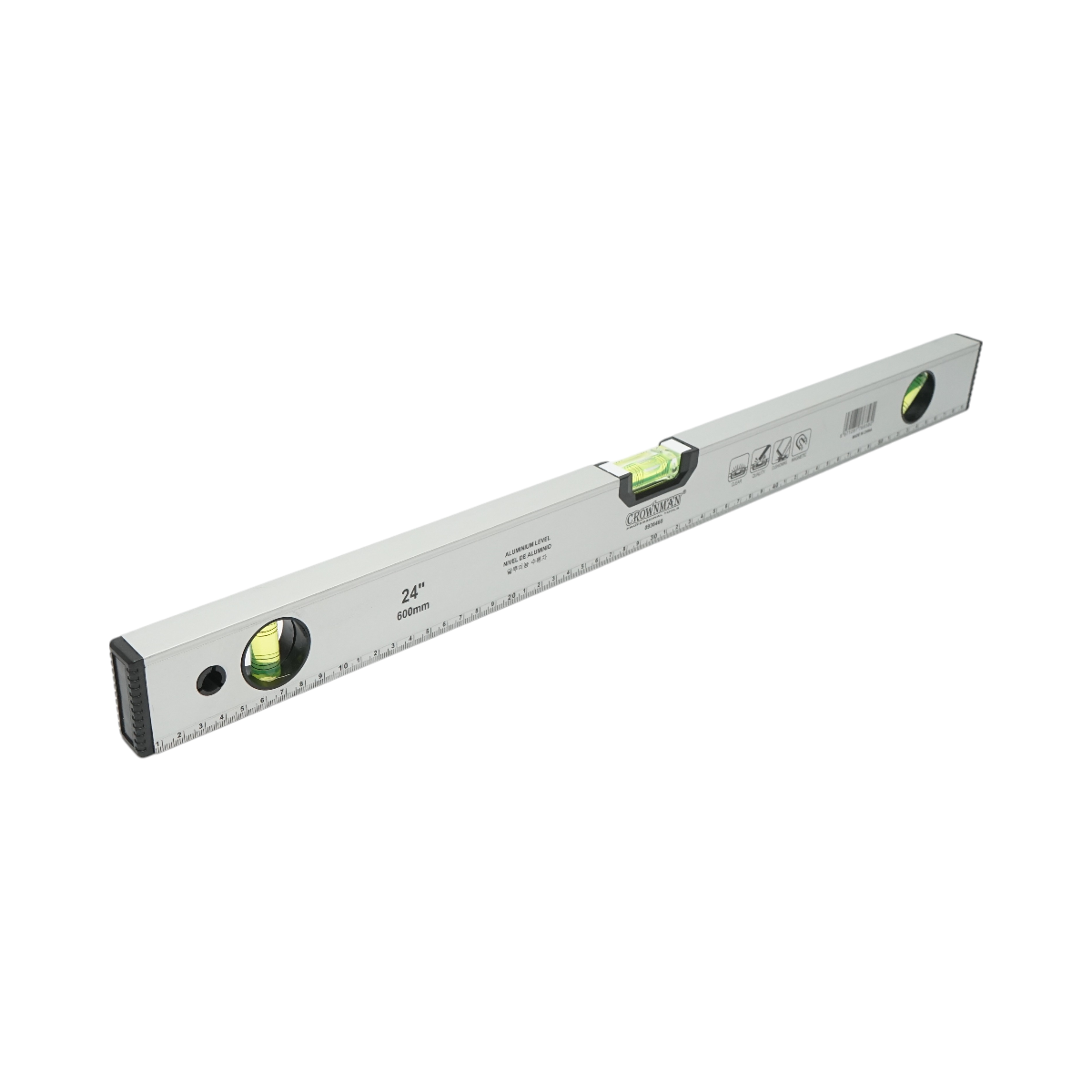 Livella magnetica in alluminio da 600 mm, con 3 bolle di livello e righello graduato da 0 a 60 cm, marca Crownman. - immagine 3