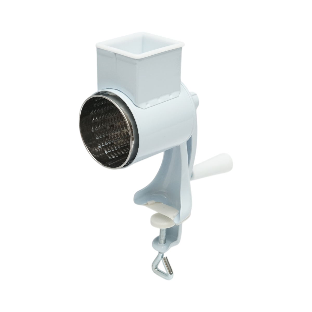 Macchina manuale per macinare noci, con tamburo in acciaio inox e corpo in metallo bianco Berner BG-5.