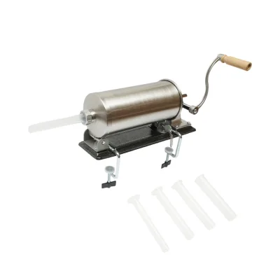 Macchina orizzontale per insaccare salsicce in acciaio inox da 3 kg, con 4 imbuti inclusi (15, 19, 22, 25 mm).