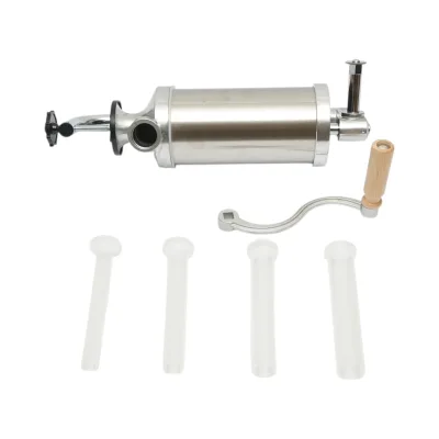 Macchina verticale per insaccare salsicce in acciaio inox da 1,25 kg, con 4 imbuti inclusi (15, 19, 22, 25 mm). - immagine 3