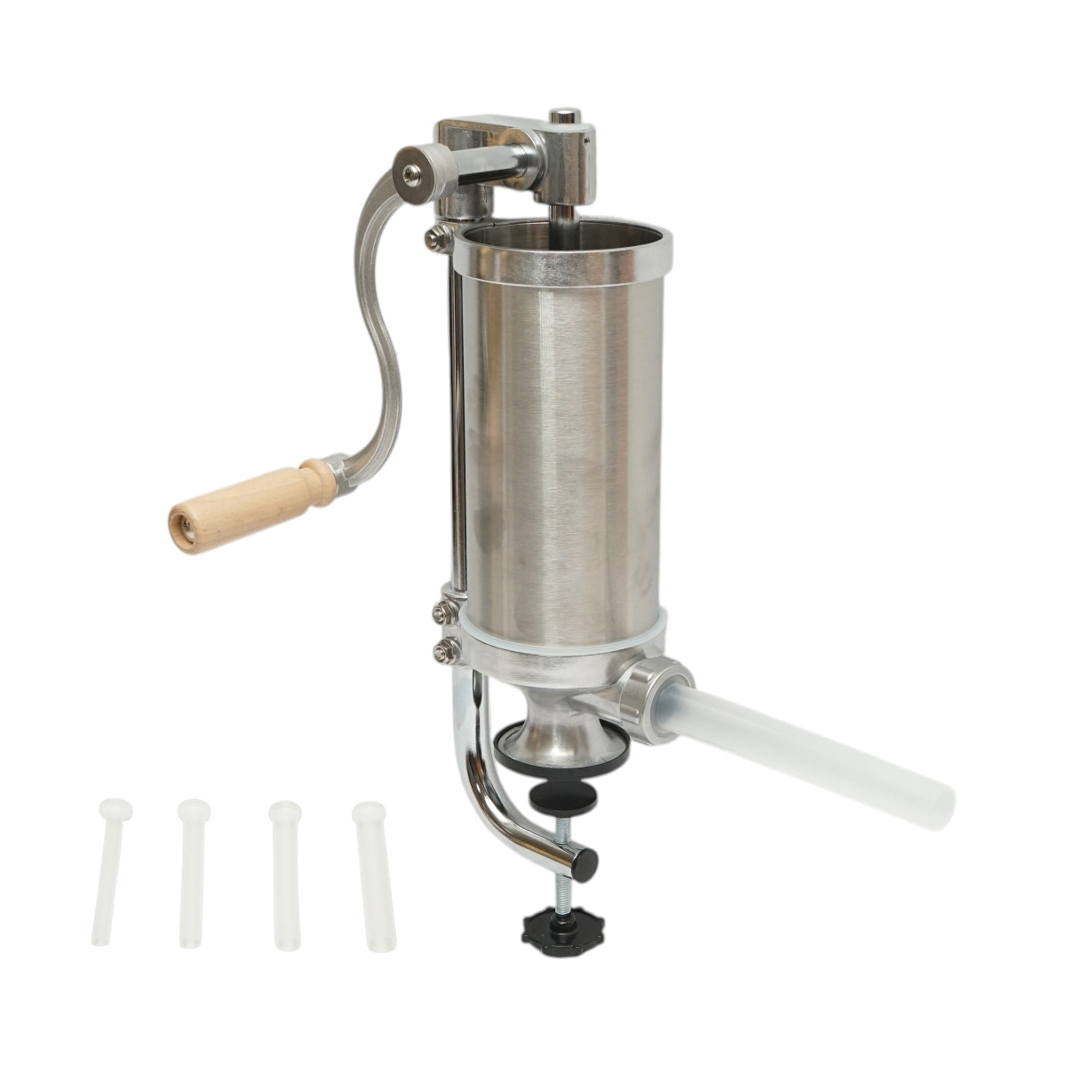 Macchina verticale per insaccare salsicce in acciaio inox da 1,25 kg, con 4 imbuti inclusi (15, 19, 22, 25 mm).