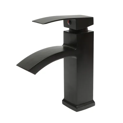 Miscelatore lavabo a cascata, monocomando, finitura nero opaco, lega di zinco, accessori inclusi