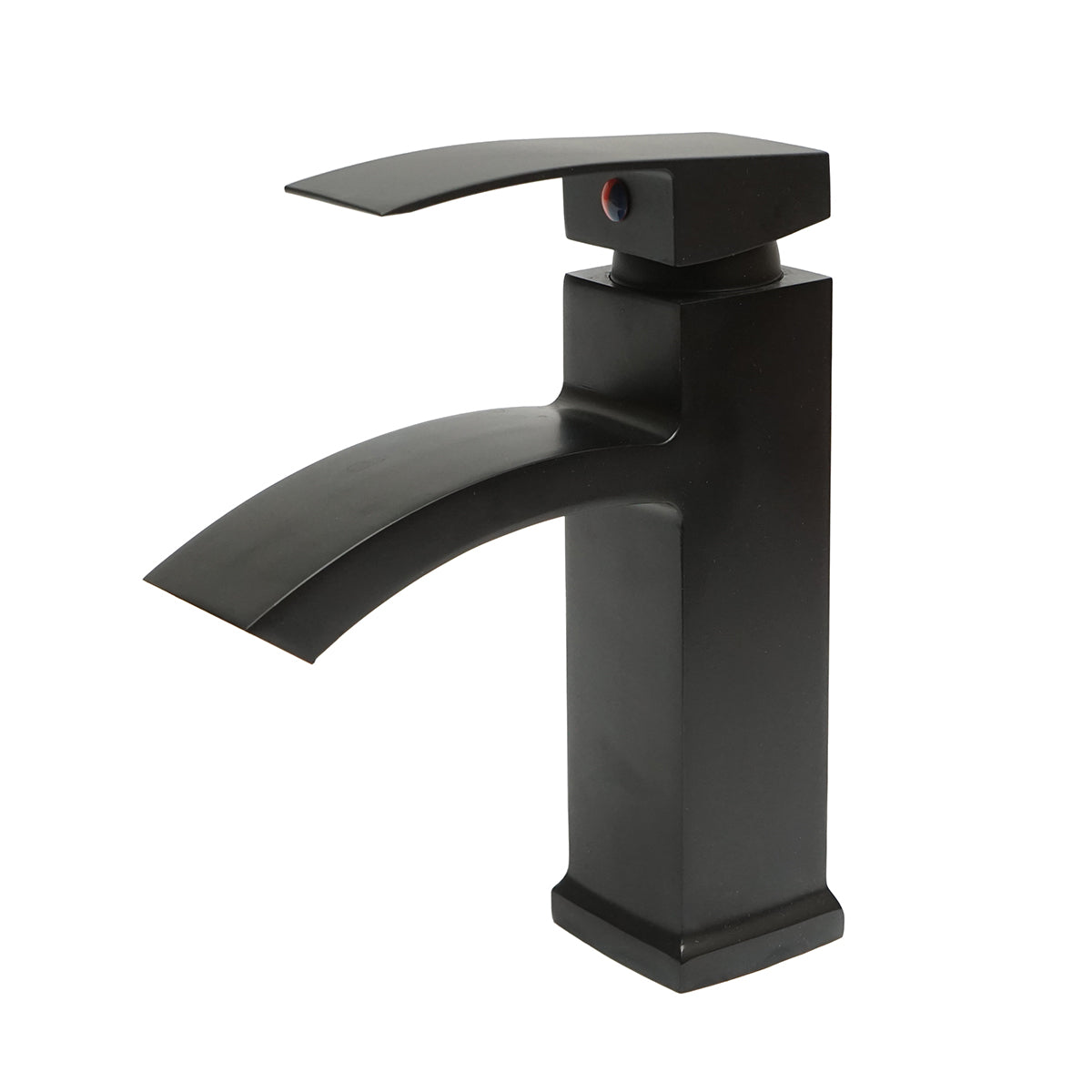 Miscelatore lavabo a cascata, monocomando, finitura nero opaco, lega di zinco, accessori inclusi