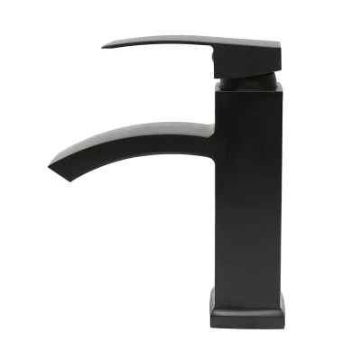 Miscelatore lavabo a cascata, monocomando, finitura nero opaco, lega di zinco, accessori inclusi - immagine 2