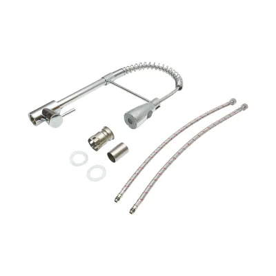 Miscelatore lavello cucina con doccetta estraibile, flessibile 2 funzioni, cromato lucido - immagine 2