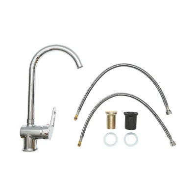 Miscelatore monocomando girevole per lavello da cucina, cartuccia in ceramica, cromo lucido - immagine 2