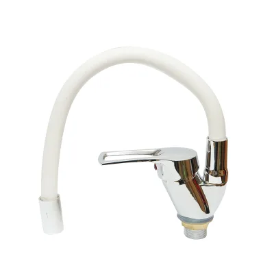 Miscelatore per lavello da cucina con bocca flessibile, finitura cromata e bianca, supporto monocomando, materiale in lega di zinco, accessori inclusi - immagine 4