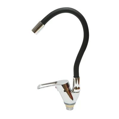 Miscelatore per lavello da cucina con bocca flessibile, finitura cromata e nera, supporto monocomando, materiale in lega di zinco, accessori inclusi - immagine 2