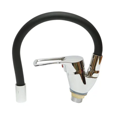Miscelatore per lavello da cucina con bocca flessibile, finitura cromata e nera, supporto monocomando, materiale in lega di zinco, accessori inclusi - immagine 4
