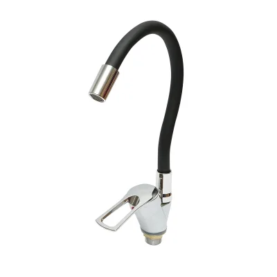 Miscelatore per lavello da cucina con bocca flessibile, finitura cromata e nera, supporto monocomando, materiale in lega di zinco, accessori inclusi