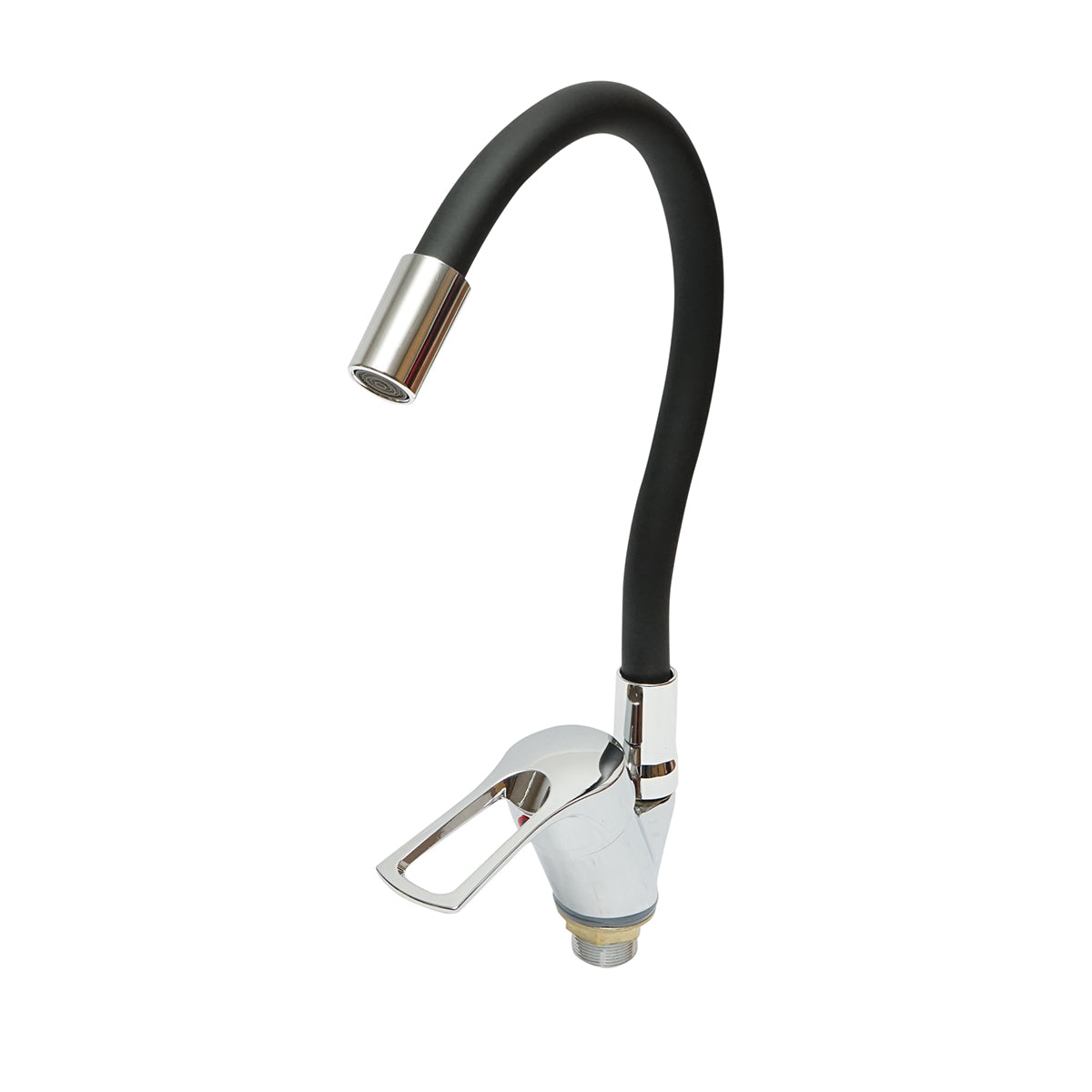 Miscelatore per lavello da cucina con bocca flessibile, finitura cromata e nera, supporto monocomando, materiale in lega di zinco, accessori inclusi