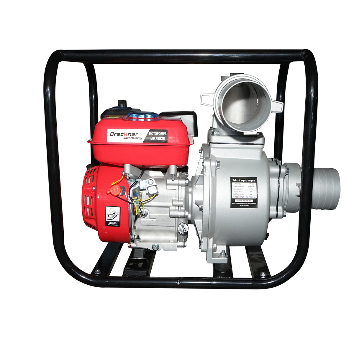 Motopompa a benzina 7,5 CV WP40S, 4 pollici, portata massima 80 m³/h, profondità 8 m, altezza 26 m. Breckner Germany