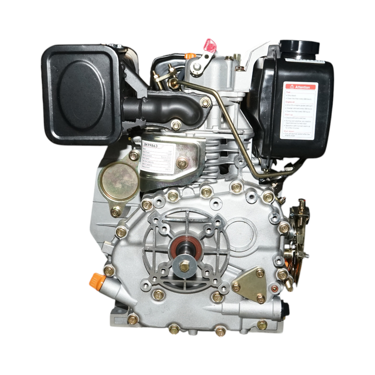 Motore diesel 7CV 178F, 296cc, 3600 giri/min, albero cilindrico filettato 19,05mm, avviamento a strappo - immagine 3