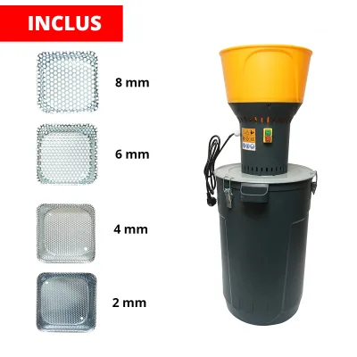 Mulino elettrico per cereali 1,3 KW, 220V, serbatoio 60L, 19000 giri/min, capacità 350 Kg/h, 5 setacci inclusi