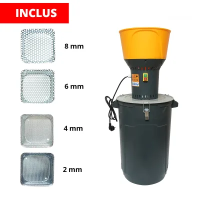Mulino elettrico per cereali 1,3 KW, 220V, spegnimento automatico, serbatoio 60L, 19000 giri/min, capacità 350 Kg/h, 5 setacci inclusi