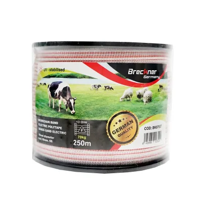 Nastro per recinto elettrico, Lunghezza 250 mt e Larghezza 10mm, 4x0.16mm SS, 13 Ohm/m, colore bianco-rosso recinzioni elettriche BRECKNER GERMANY - immagine 2