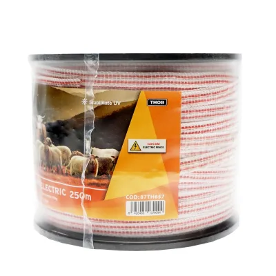 Nastro per recinto elettrico, Lunghezza 250 mt e Larghezza 10mm, 4x0.16mm SS, 13 Ohm/m, colore bianco-rosso recinzioni elettriche Thor - immagine 2