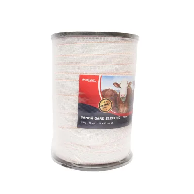 Nastro per Recinzione elettrica, Rotolo di nastro bianco-arancione, larghezza 40mm, 10x0.3mm CU, lunghezza 200m, resistenza 1 ohm/m, per recinto elettrico Breckner Germany - immagine 2