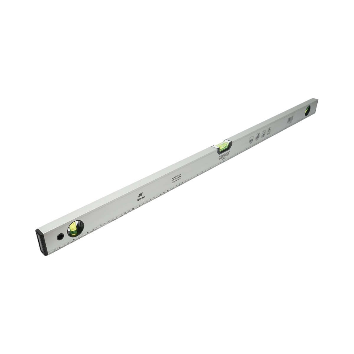 Nivella magnetica in alluminio, 1000mm, con 3 bolle di livello e righello graduato 0-100cm, Crownman - immagine 3