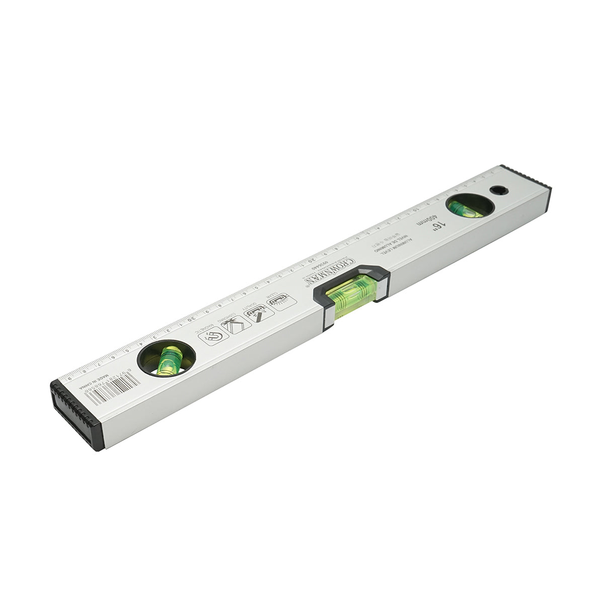 Nivella magnetica in alluminio, 400mm, con 3 bolle di livello e righello graduato 0-40cm, Crownman - immagine 3