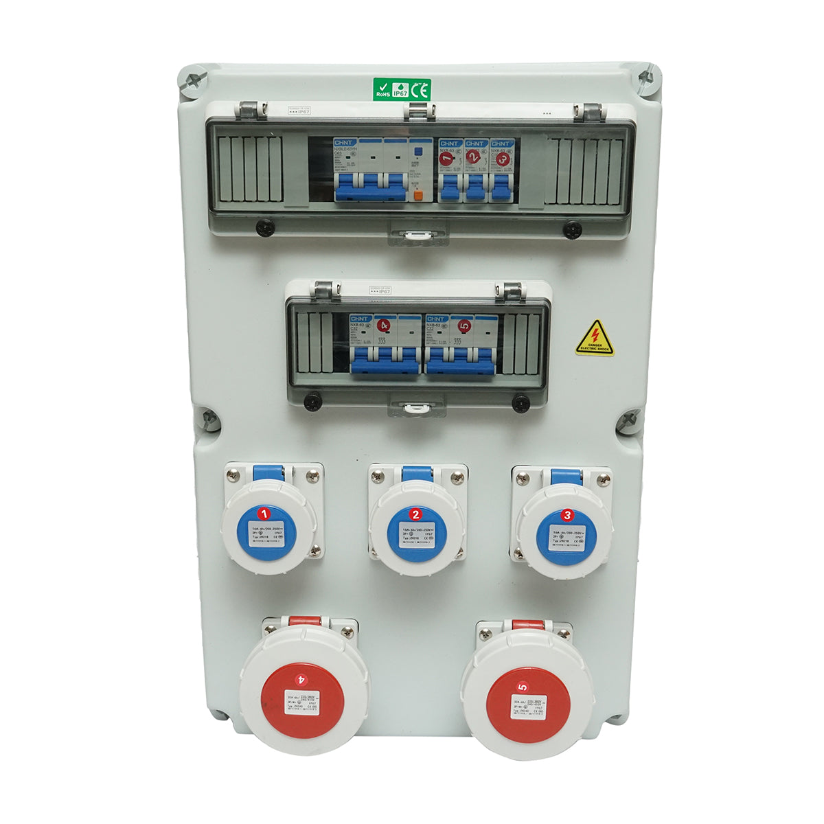 Pannello gruppo prese organizzazione cantiere 2x415V/32A, 3x250V/16A, 18 moduli 540x360x180mm IP67 SUNTREE
