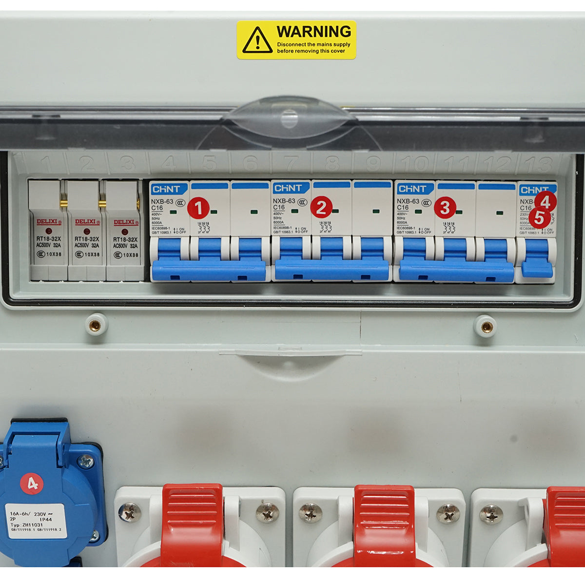 Pannello gruppo prese per organizzazione cantiere 2x230V/16A, 3x415V/16A, 330x330x170mm IP44/IP67 SUNTREE - immagine 5