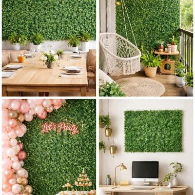 Pannello siepe artificiale verde decorativa con foglie piccole 40x60x3 cm - immagine 3